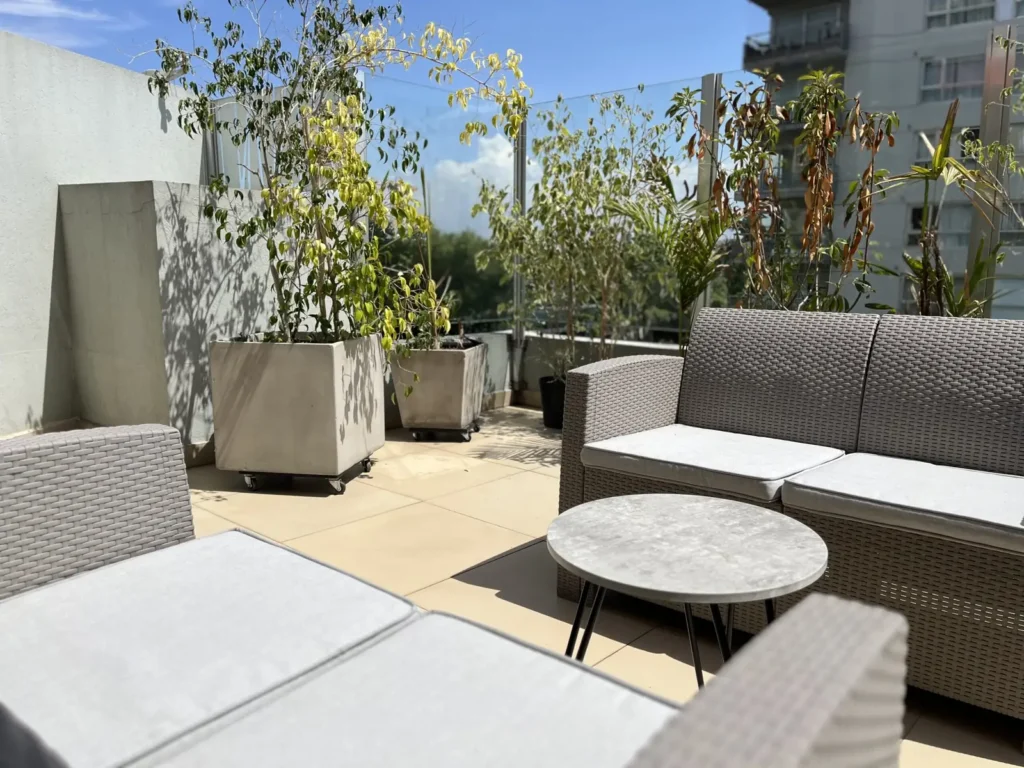 Shoshana Suite terrace with armchairs and plants